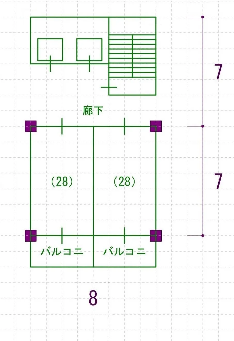 客室：約30㎡×２室（跳ね出しバルコニー）